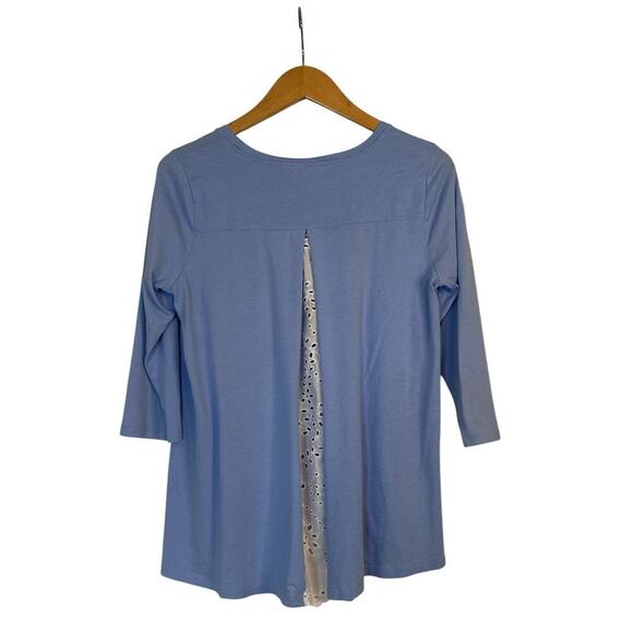J. Jill Women's Pleat-Back Eyelet Cotton Modal V-Neck Pullover Top Size M Blue - Picture 6 of 9